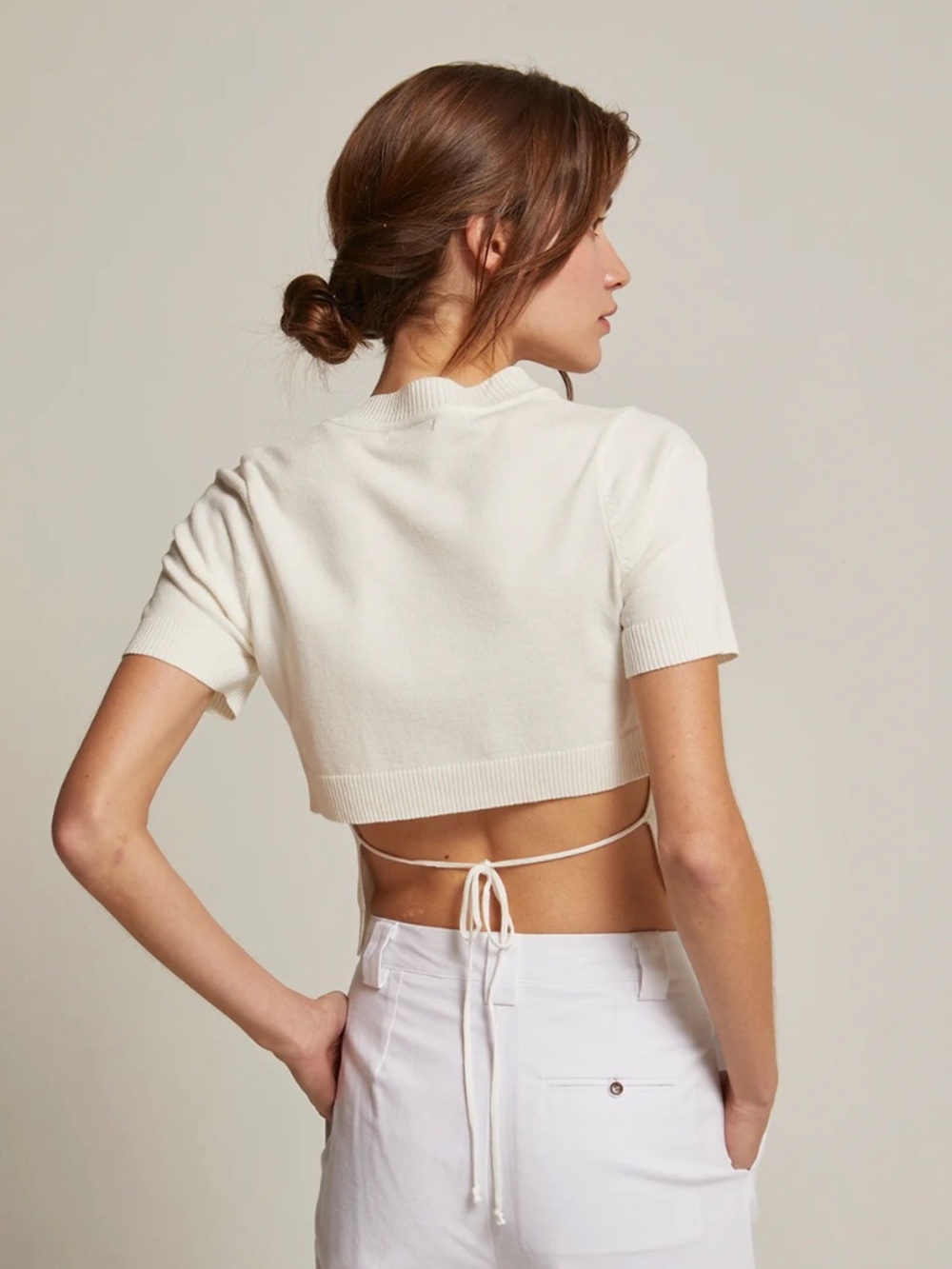 Short Sleeve Tie-Back Knit Top